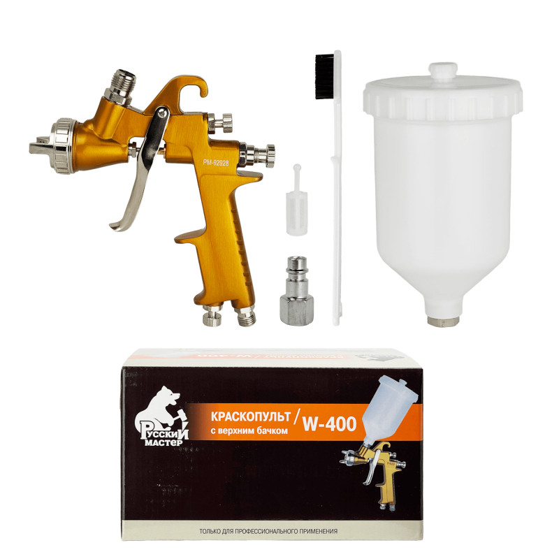 РУССКИЙ МАСТЕР РМ-92928 Краскопульт W-400 LVMP верхний бачок дюза 1,4мм