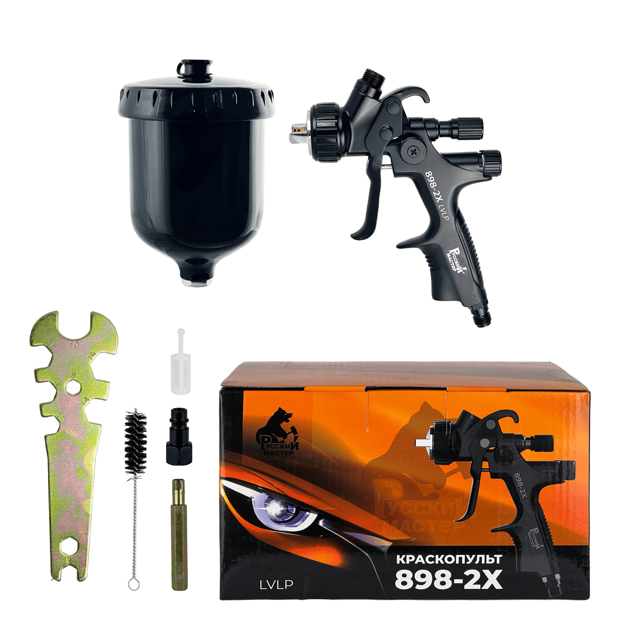 РУССКИЙ МАСТЕР РМ-385513 Краскопульт 898-2X LVLP верхний бачок дюза 1,4мм превью #4
