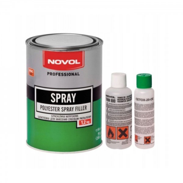 NOVOL SPRAY Шпатлёвка жидкая 1,2кг + 0,08л (Разбавитель) + 50 мл (Отвердитель)