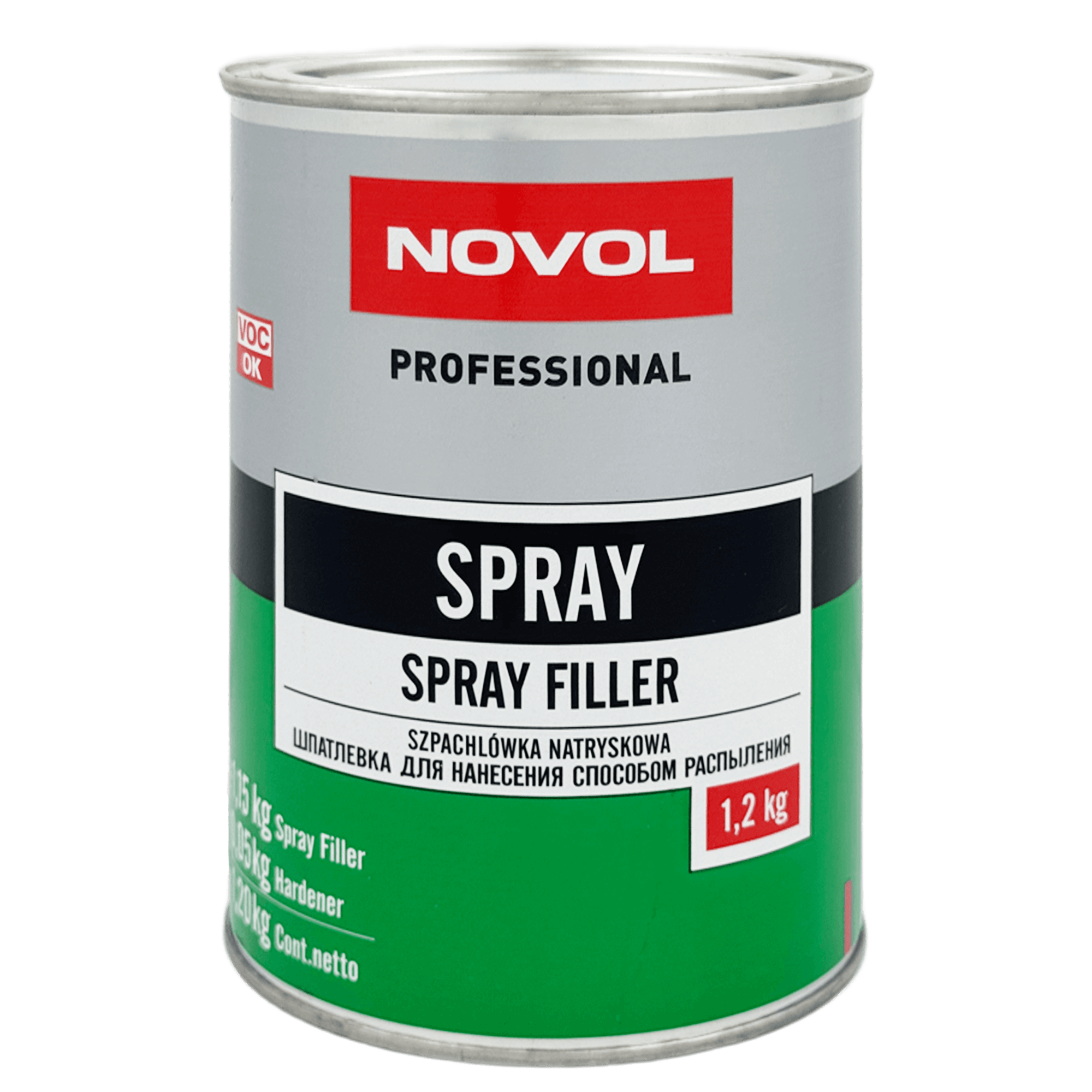 NOVOL SPRAY Шпатлёвка жидкая 1,2кг + 0,08л (Разбавитель) + 50 мл (Отвердитель)