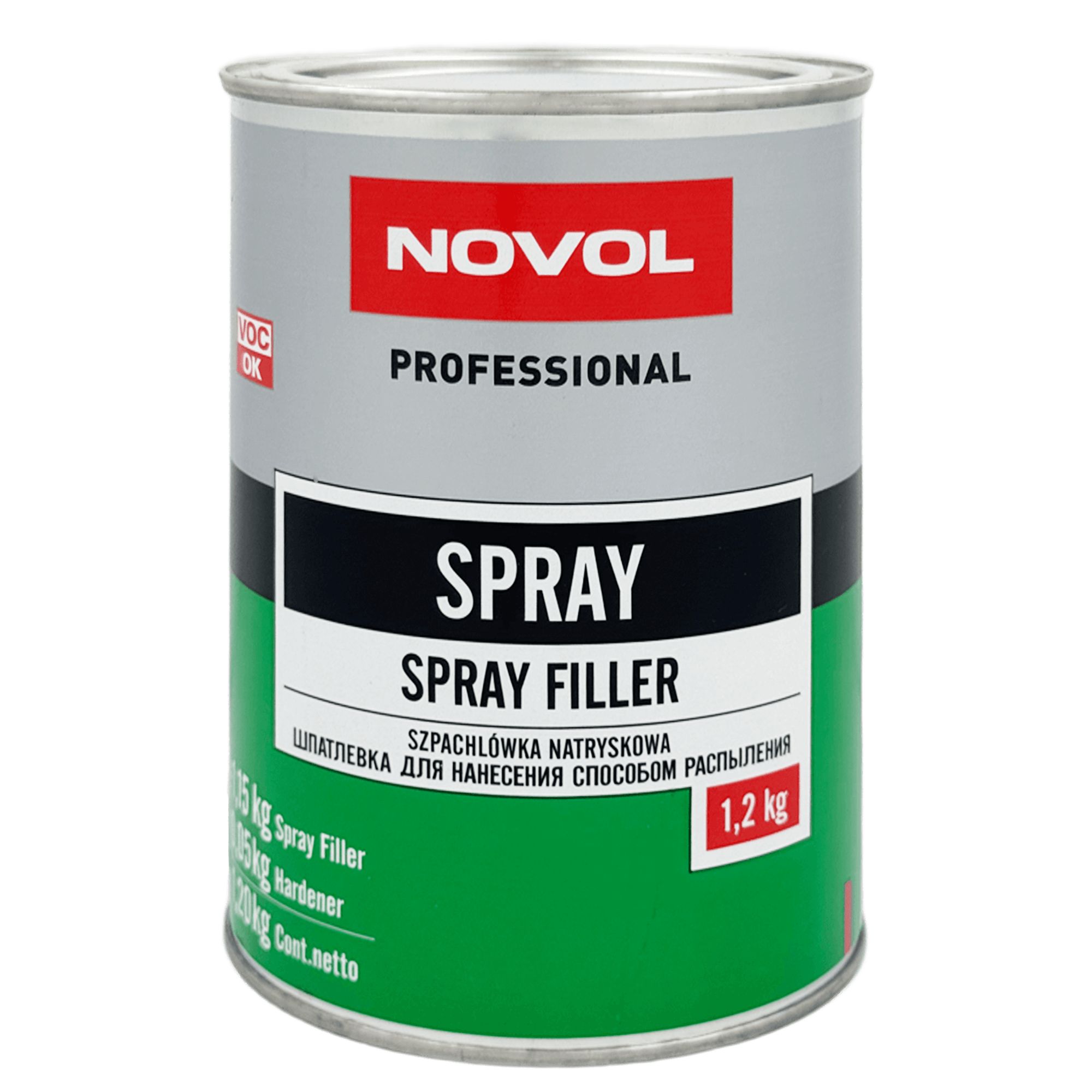 NOVOL SPRAY Шпатлёвка жидкая 1,2кг + 0,08л (Разбавитель) + 50 мл (Отвердитель) превью #1